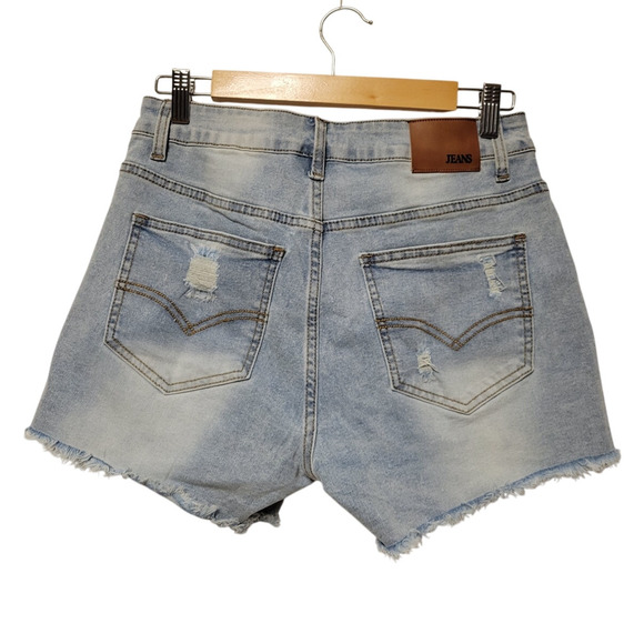 High Rise Distressed Denim Shorts Cut Off Retro Festival Hippie 70s Size M - Picture 2 of 5